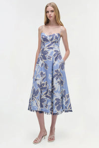 SIMKHAI Dress Analise Midi Dress, Blue Floral Soho-Boutique