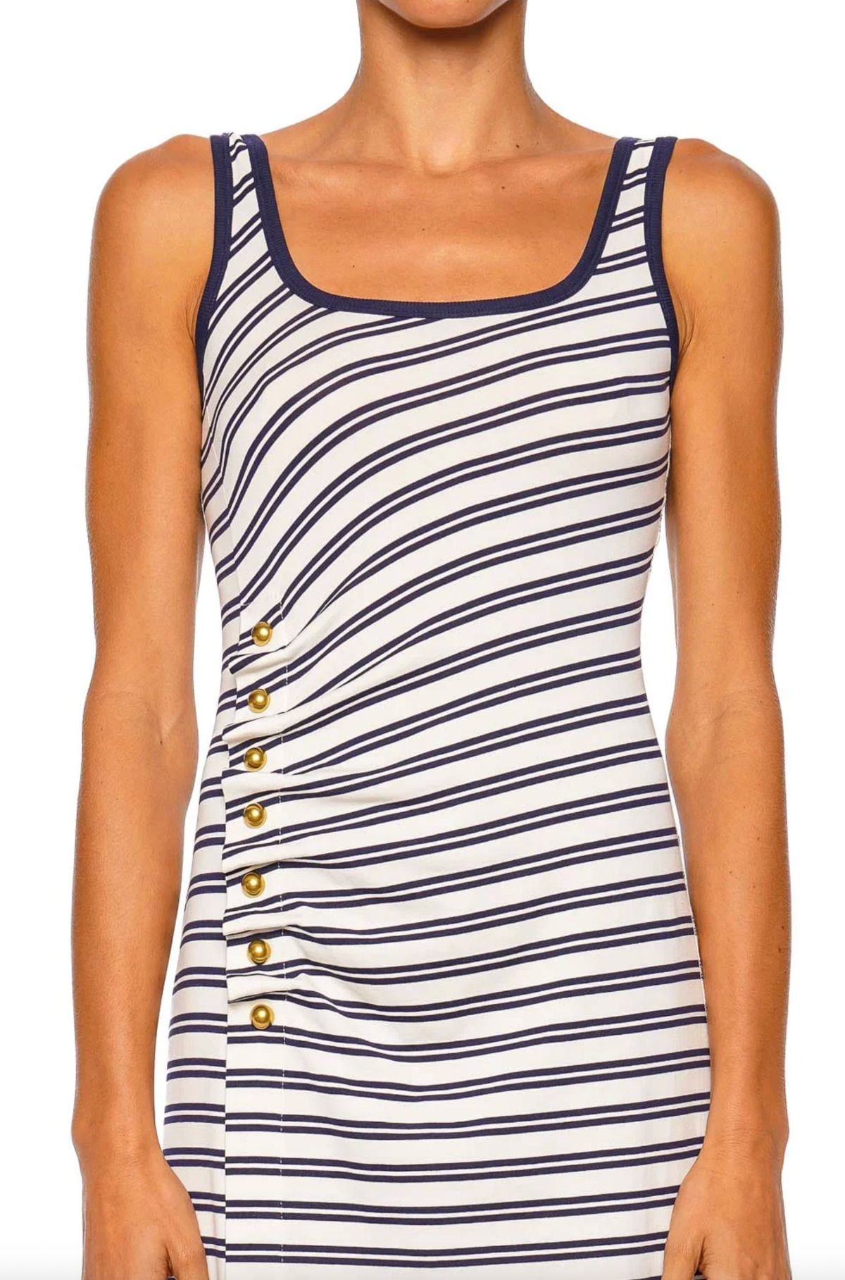 SIMKHAI Dress Becker Cotton Jersey Midi Dress, Midnight Stripe Soho-Boutique