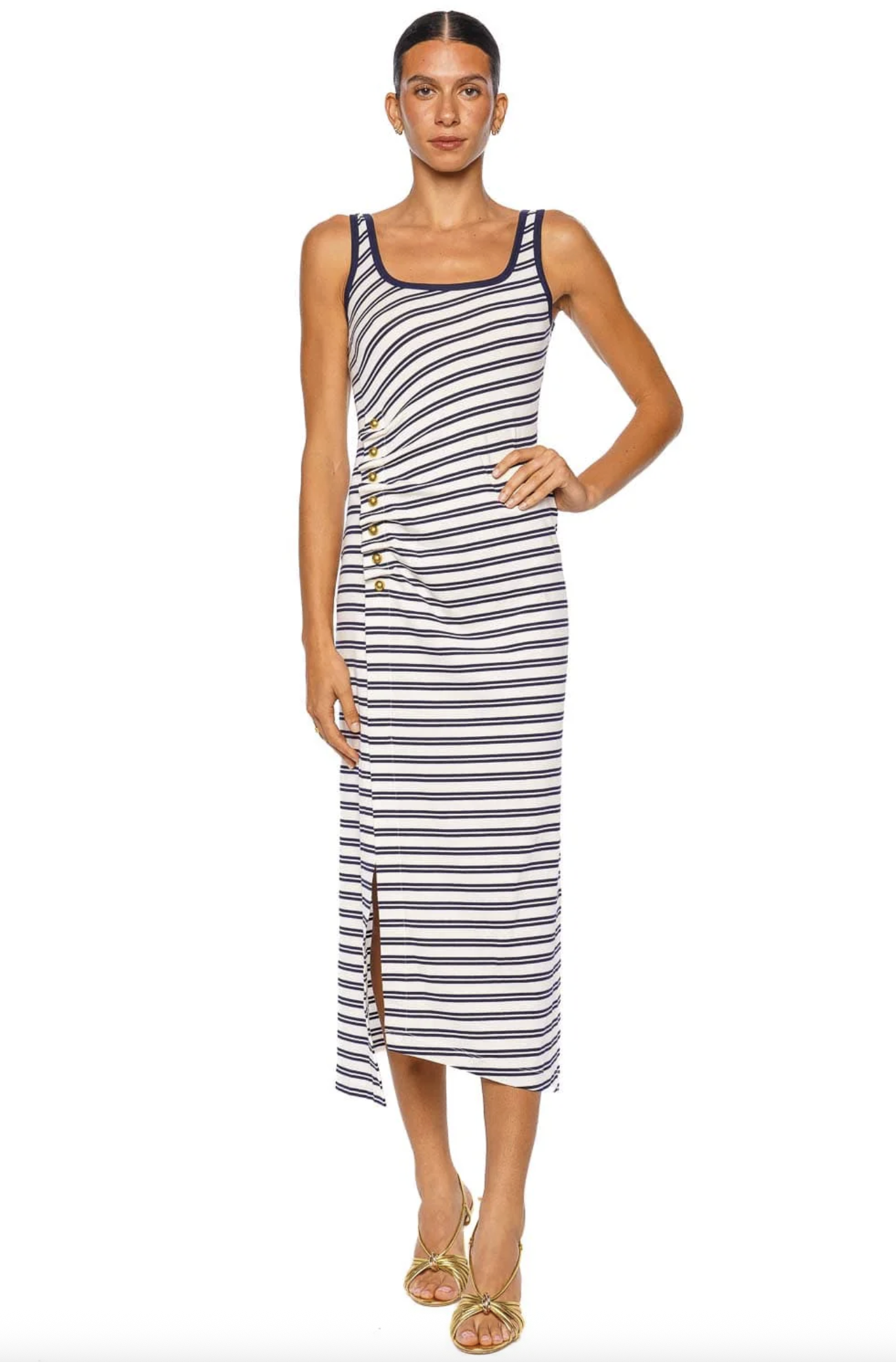 Becker Cotton Jersey Midi Dress in Midnight Stripe Striped / M
