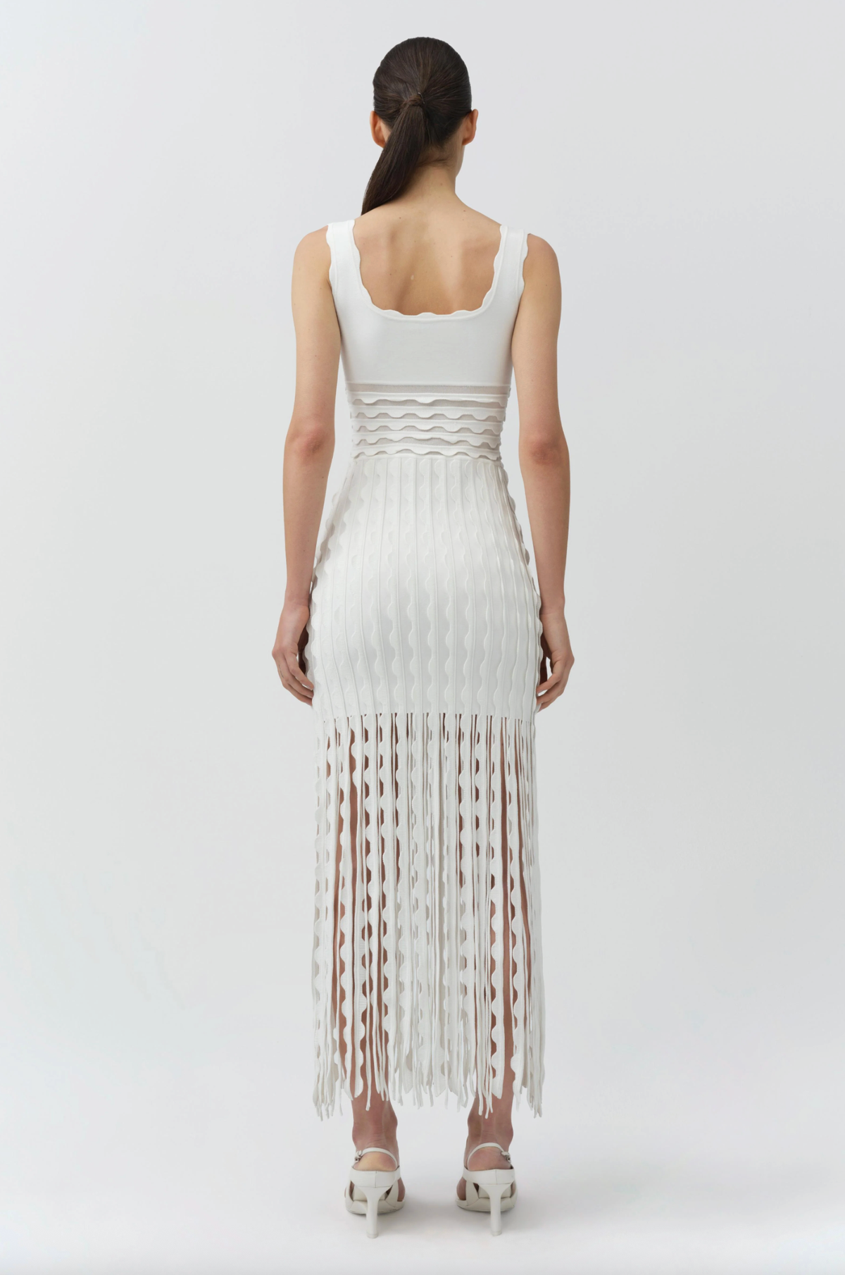 SIMKHAI Dress Brionne Scalloped Knit Midi Dress, Ivory Soho-Boutique