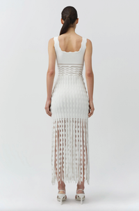 SIMKHAI Dress Brionne Scalloped Knit Midi Dress, Ivory Soho-Boutique