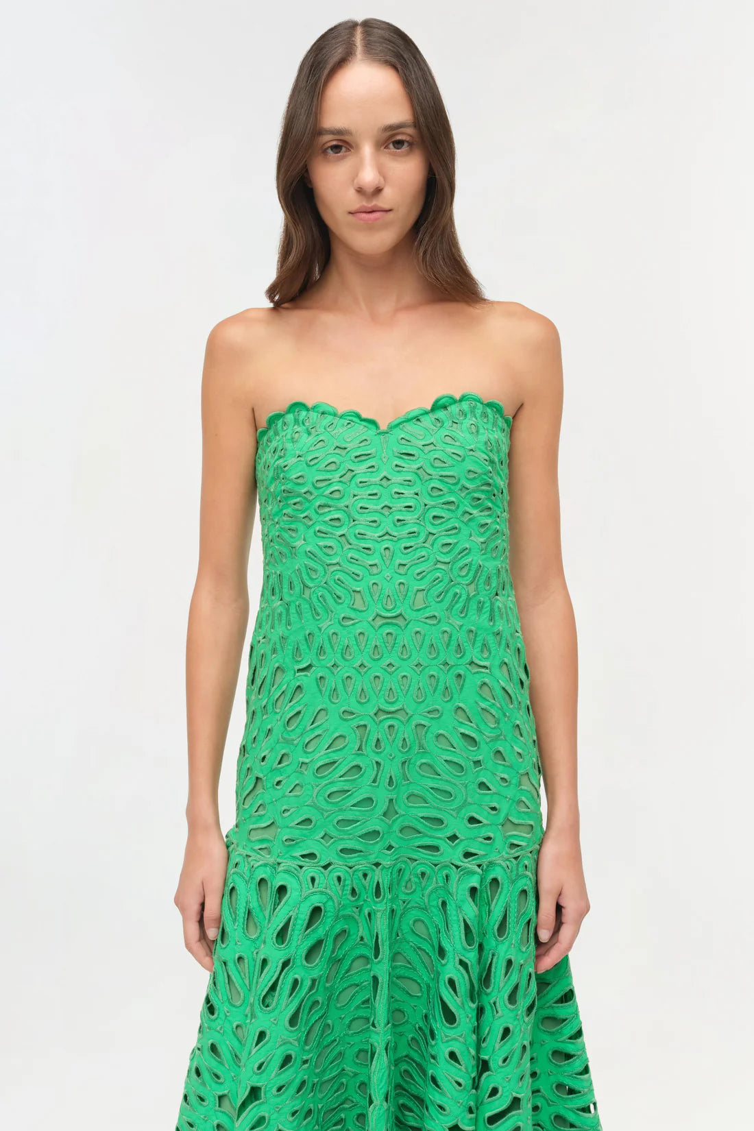SIMKHAI Dress Florence Embroidered Midi Dress, Parakeet Soho-Boutique