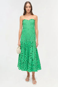 SIMKHAI Dress Florence Embroidered Midi Dress, Parakeet Soho-Boutique