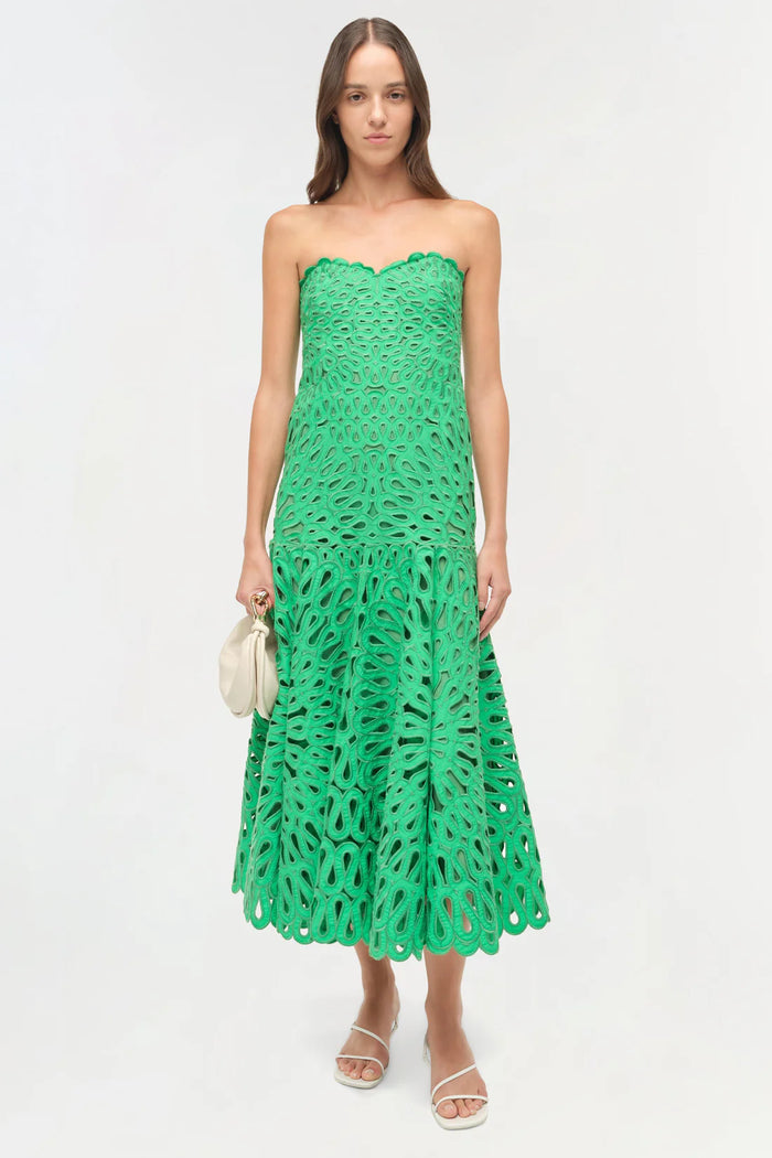 SIMKHAI Dress Florence Embroidered Midi Dress, Parakeet Soho-Boutique