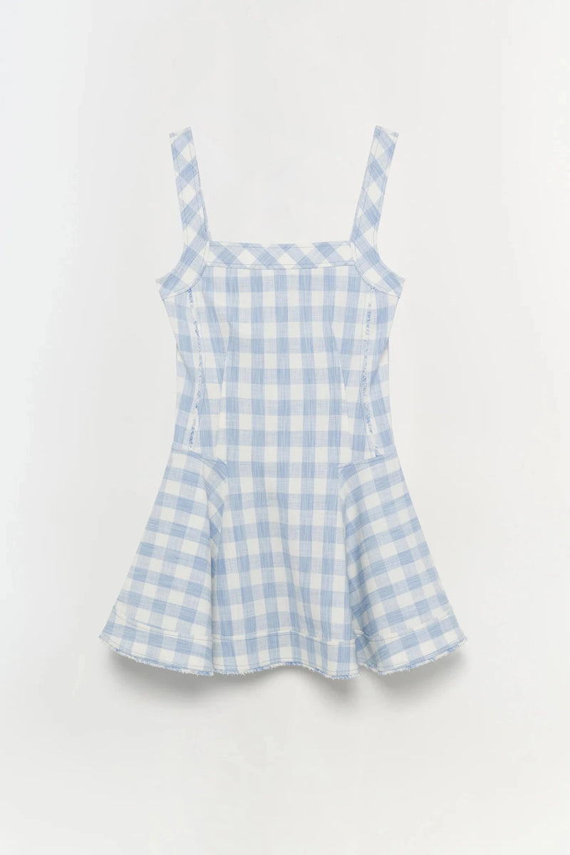 SIMKHAI Dress Hannalie Mini Dress, Blue Gingham Soho-Boutique