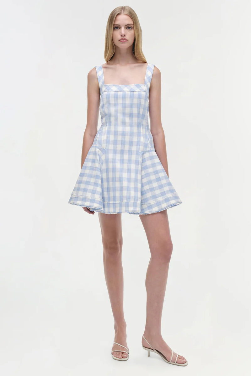 SIMKHAI Dress Hannalie Mini Dress, Blue Gingham Soho-Boutique