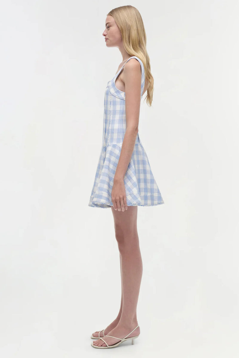 SIMKHAI Dress Hannalie Mini Dress, Blue Gingham Soho-Boutique