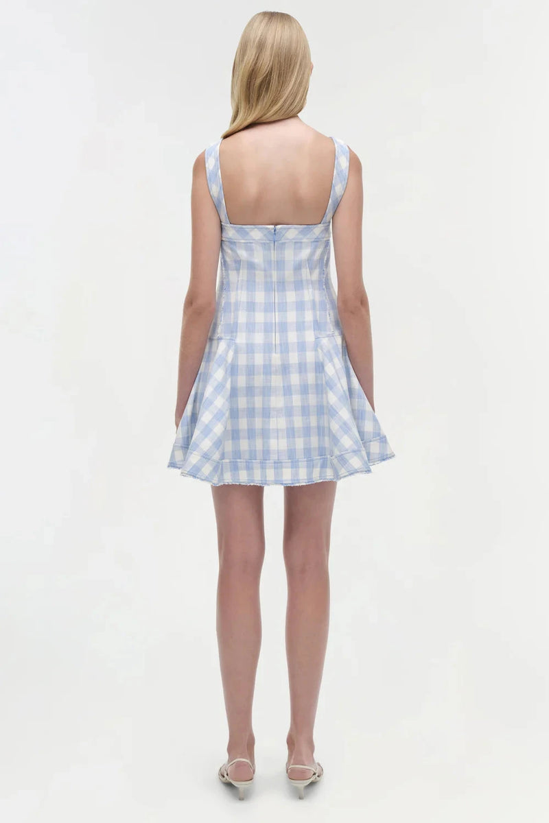 SIMKHAI Dress Hannalie Mini Dress, Blue Gingham Soho-Boutique