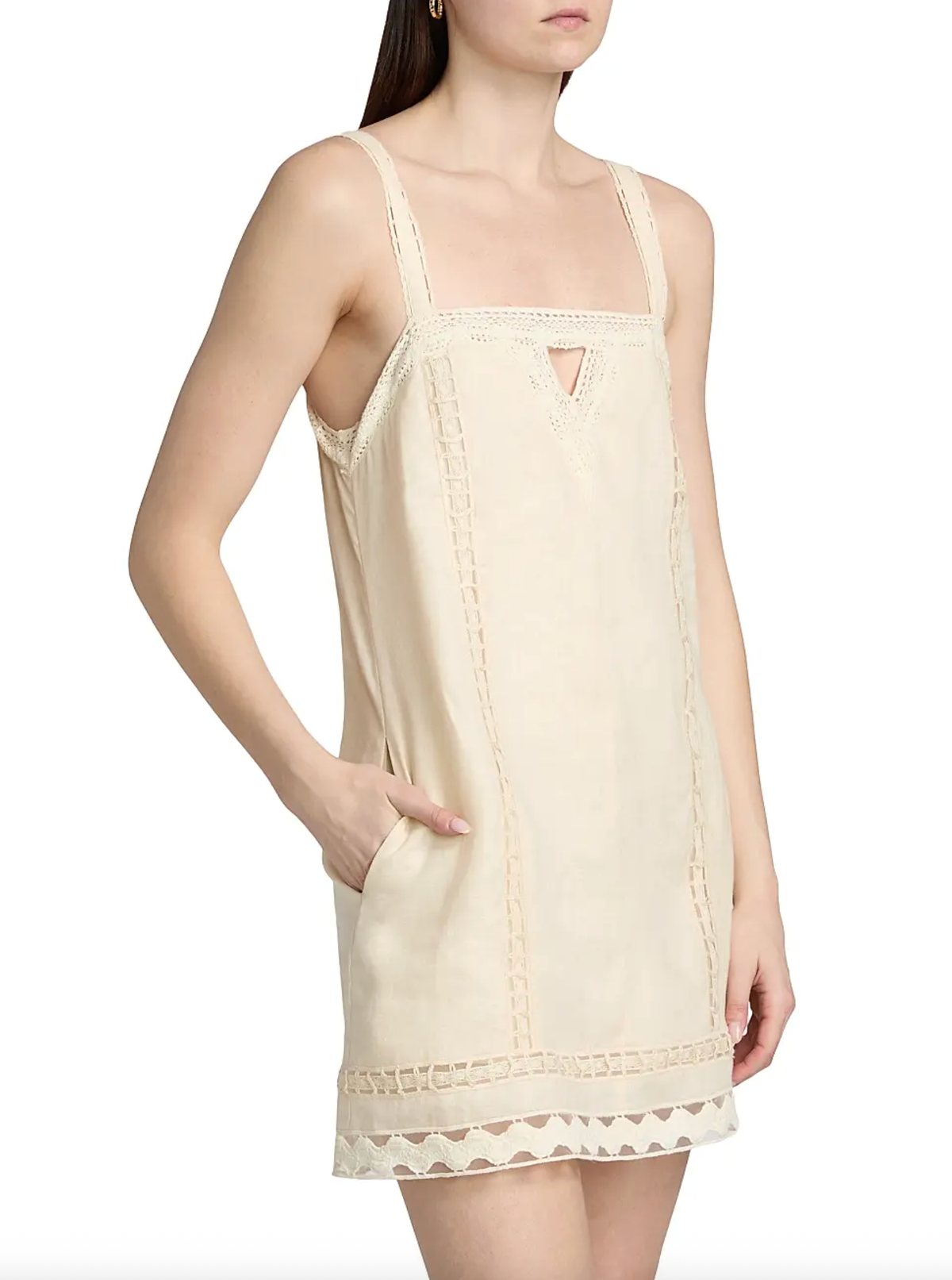 SIMKHAI Dress Jasmine Linen Lace Mini Dress, Sand Soho-Boutique