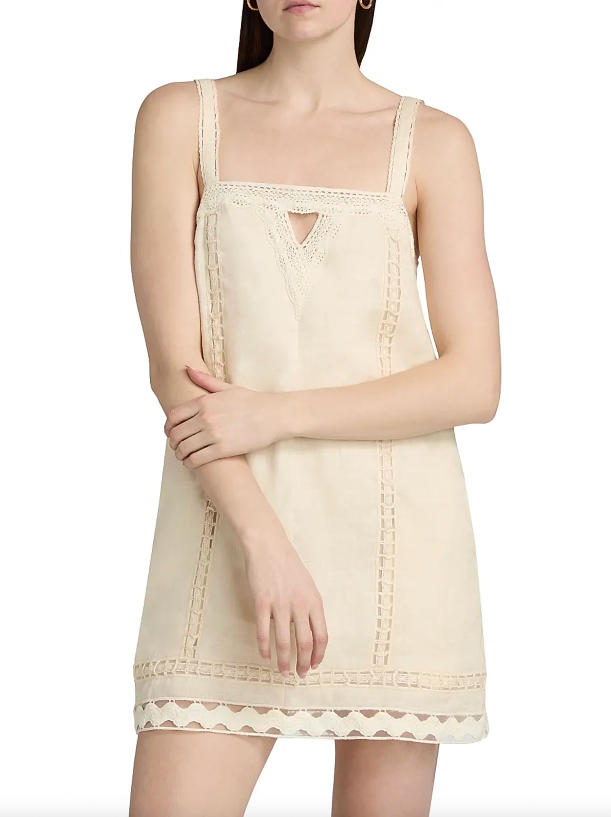 SIMKHAI Dress Jasmine Linen Lace Mini Dress, Sand Soho-Boutique