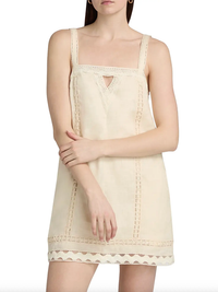 SIMKHAI Dress Jasmine Linen Lace Mini Dress, Sand Soho-Boutique