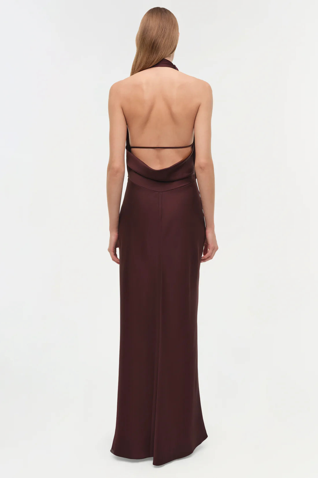 SIMKHAI Dress Reannon Draped Satin Gown, Mahogany Soho-Boutique