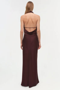 SIMKHAI Dress Reannon Draped Satin Gown, Mahogany Soho-Boutique