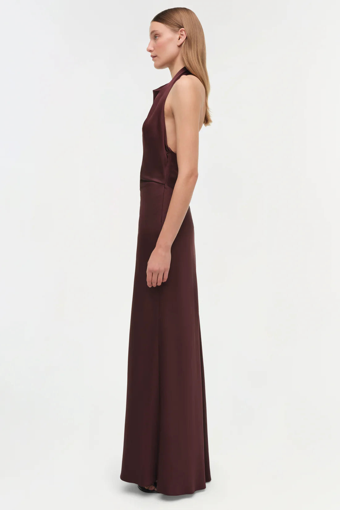 SIMKHAI Dress Reannon Draped Satin Gown, Mahogany Soho-Boutique