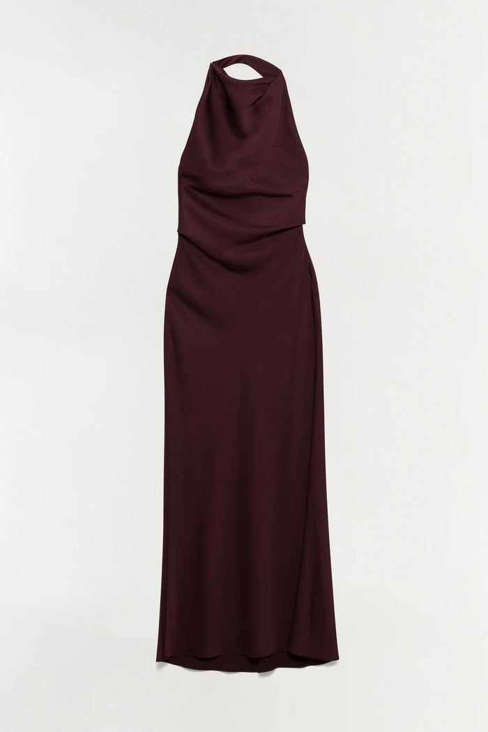 SIMKHAI Dress Reannon Draped Satin Gown, Mahogany Soho-Boutique