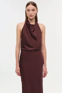 SIMKHAI Dress Reannon Draped Satin Gown, Mahogany Soho-Boutique