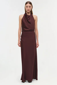 SIMKHAI Dress Reannon Draped Satin Gown, Mahogany Soho-Boutique