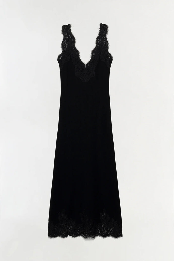 SIMKHAI Dress Zinnia Lace Cashmere Midi Dress, Black Soho-Boutique