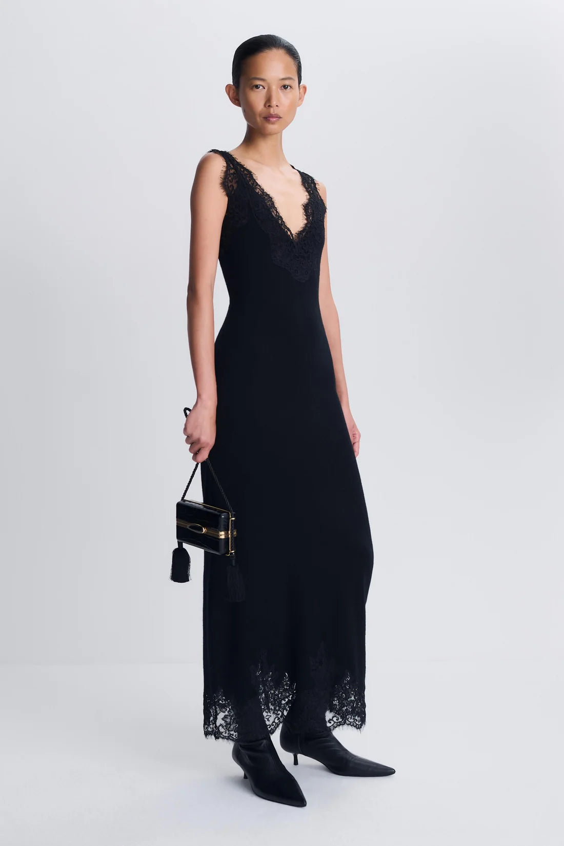 SIMKHAI Dress Zinnia Lace Cashmere Midi Dress, Black Soho-Boutique