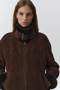 SIMKHAI Jacket Cassia Shearling Jacket, Chocolate Soho-Boutique