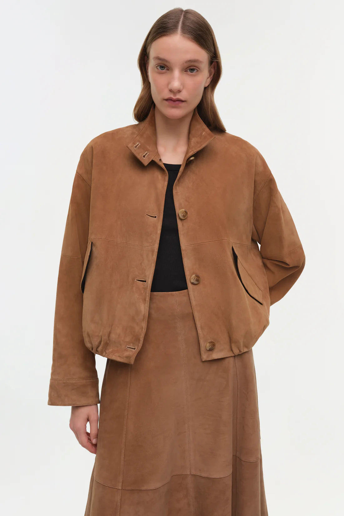 SIMKHAI Jacket Marley Suede Jacket, Camel Soho-Boutique