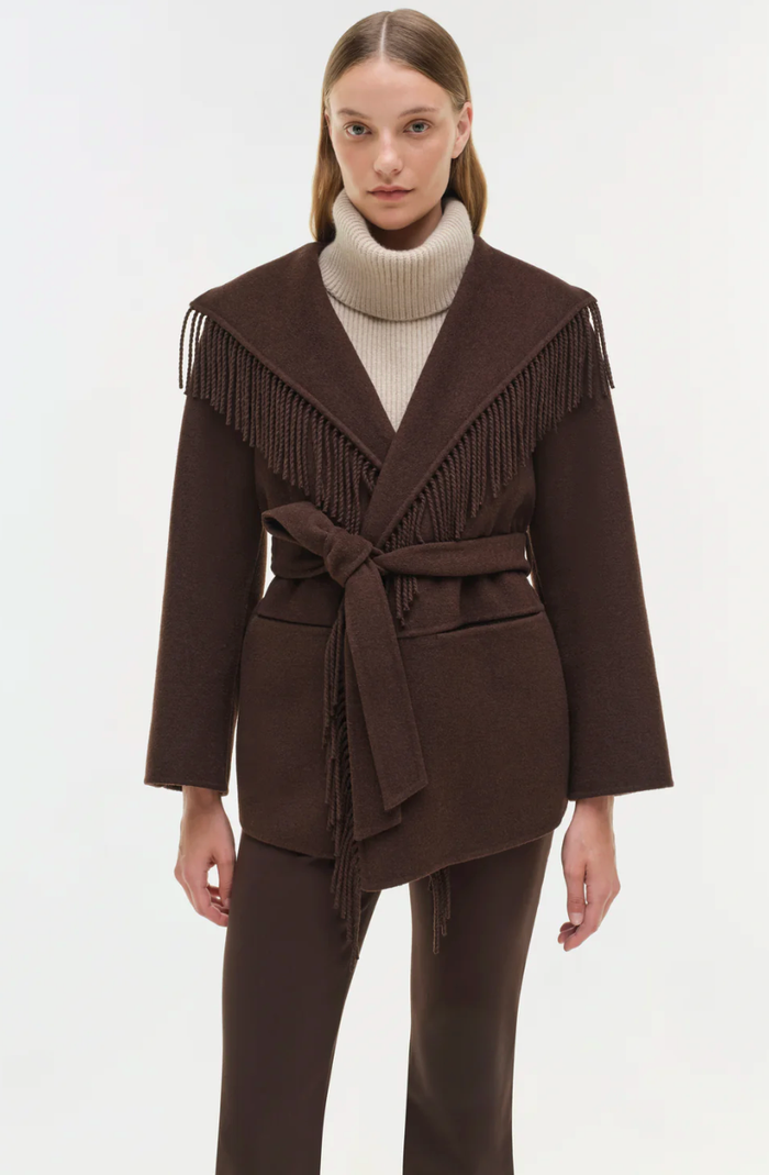 SIMKHAI Jacket Rowen Fringe Jacket, Chocolate Soho-Boutique