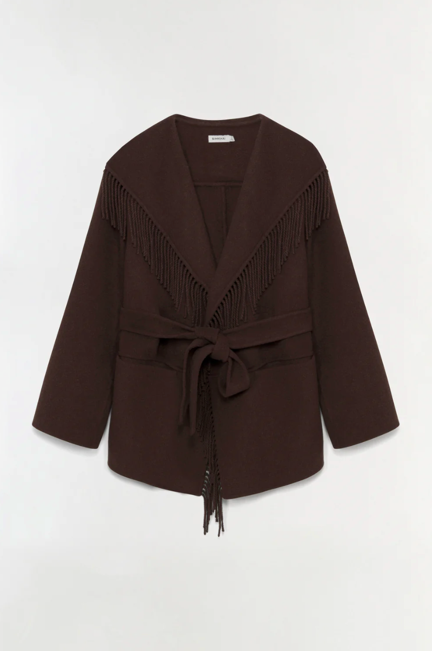 SIMKHAI Jacket Rowen Fringe Jacket, Chocolate Soho-Boutique