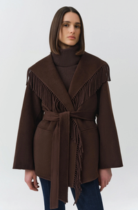 SIMKHAI Jacket Rowen Fringe Jacket, Chocolate Soho-Boutique
