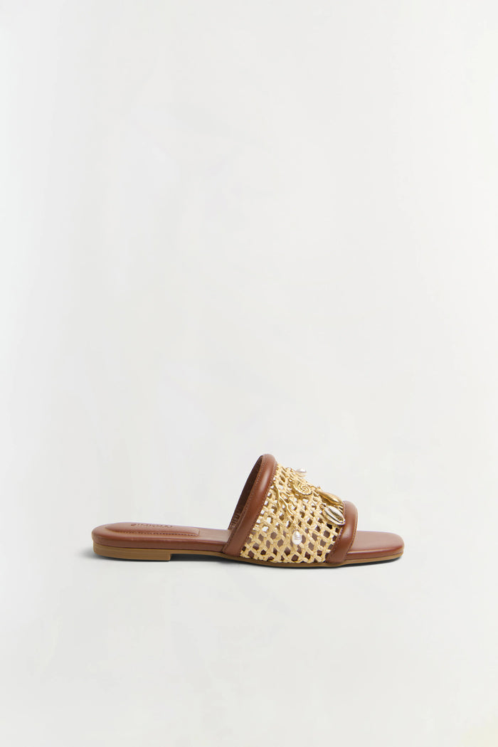 SIMKHAI Sandal Caspian Raffia Sandal, Sequioa Natural Soho-Boutique