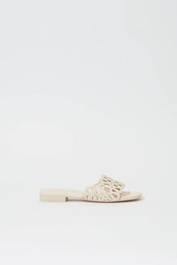 SIMKHAI Sandal Mccall Leather Flat Slide, Cream Soho-Boutique