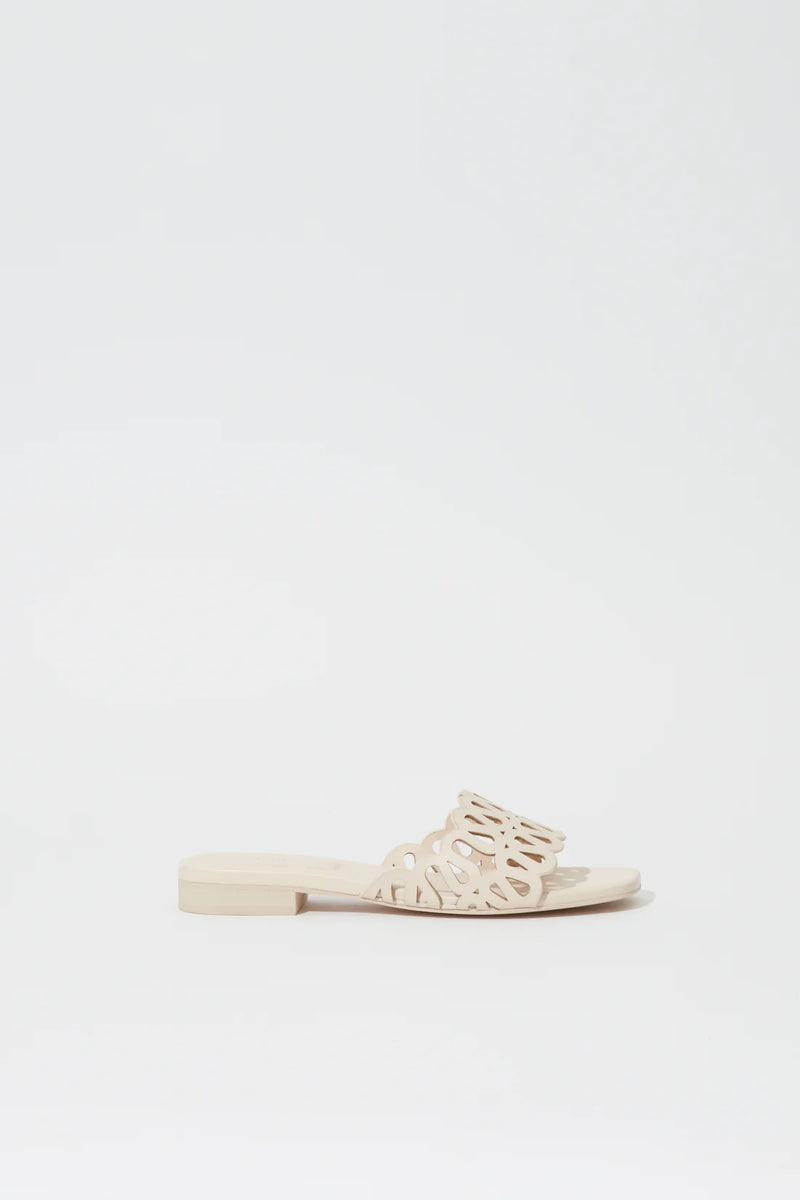 SIMKHAI Sandal Mccall Leather Flat Slide, Cream Soho-Boutique
