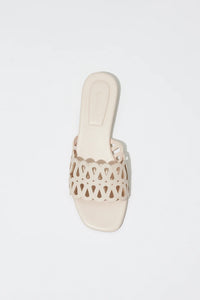 SIMKHAI Sandal Mccall Leather Flat Slide, Cream Soho-Boutique