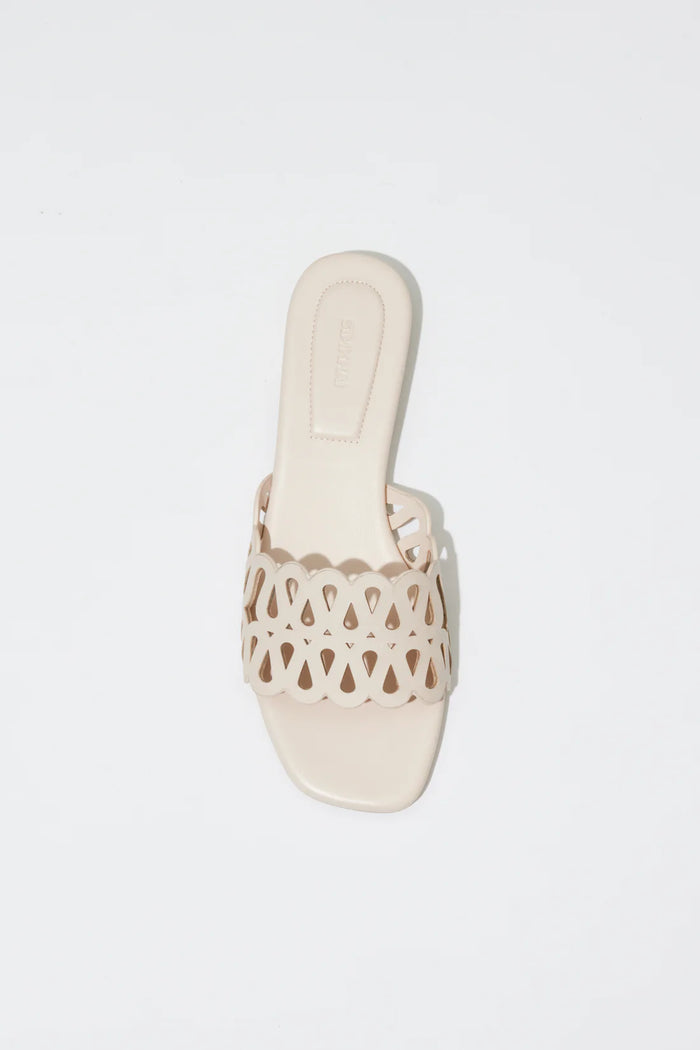 SIMKHAI Sandal Mccall Leather Flat Slide, Cream Soho-Boutique