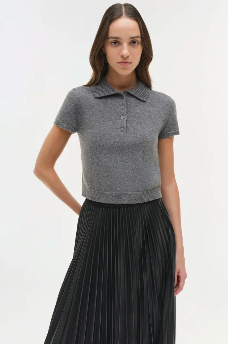 SIMKHAI Sweater Twila Cashmere Polo, Heather Grey Soho-Boutique