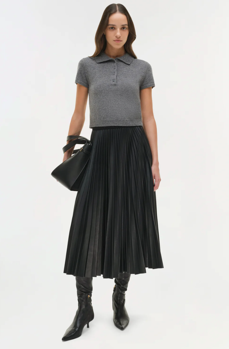 SIMKHAI Sweater Twila Cashmere Polo, Heather Grey Soho-Boutique