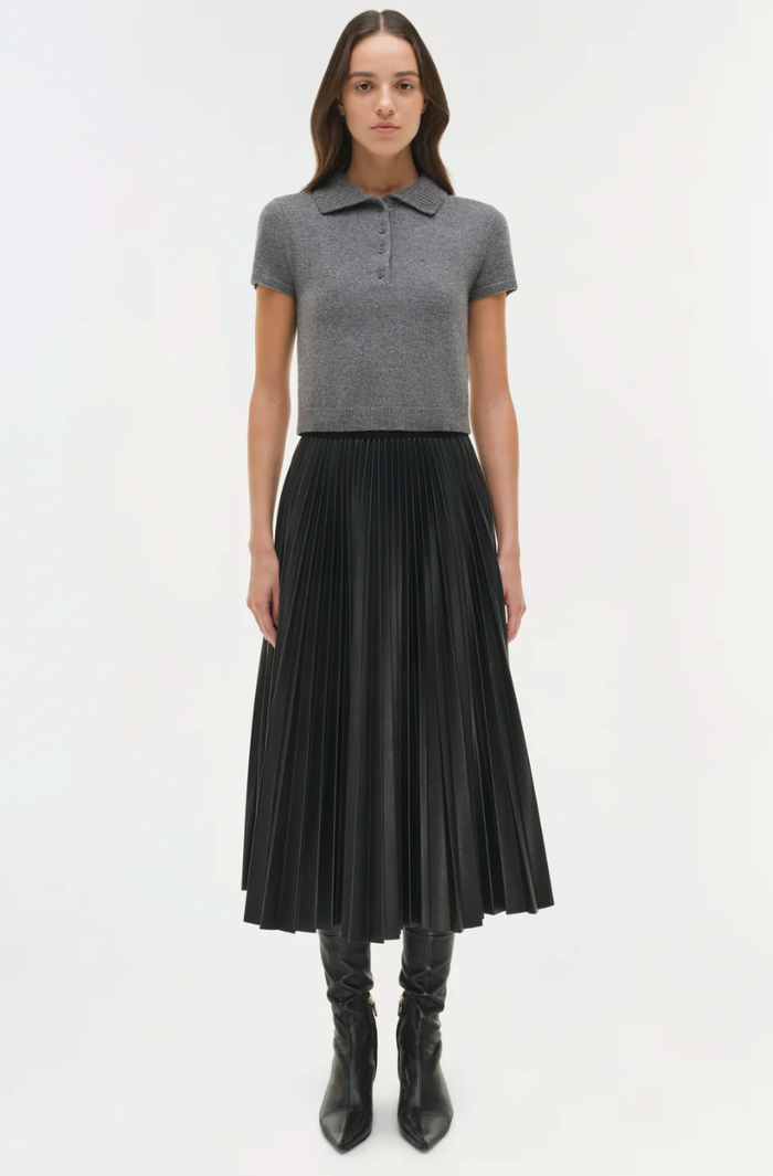 SIMKHAI Sweater Twila Cashmere Polo, Heather Grey Soho-Boutique