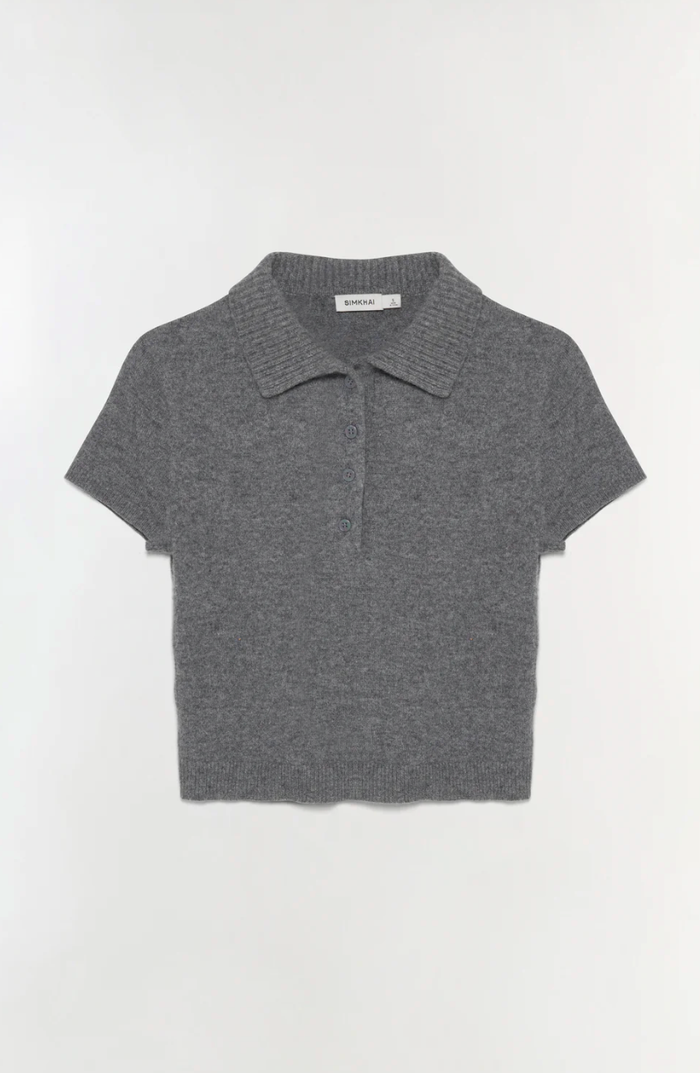 SIMKHAI Sweater Twila Cashmere Polo, Heather Grey Soho-Boutique