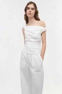 SIMKHAI Top Maisel Draped Cotton Top, White Soho-Boutique