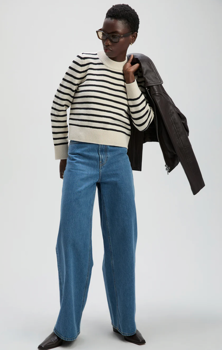 soldout.nyc Sweater The Favorite Crew, Black Cream Stripe Soho-Boutique