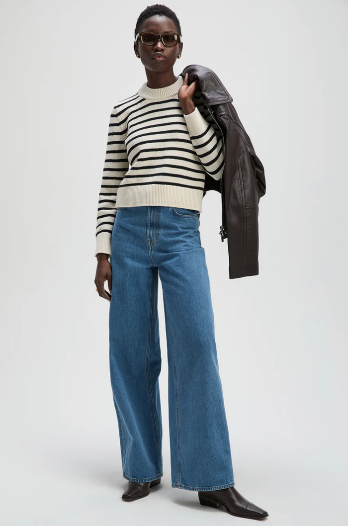 soldout.nyc Sweater The Favorite Crew, Black Cream Stripe Soho-Boutique