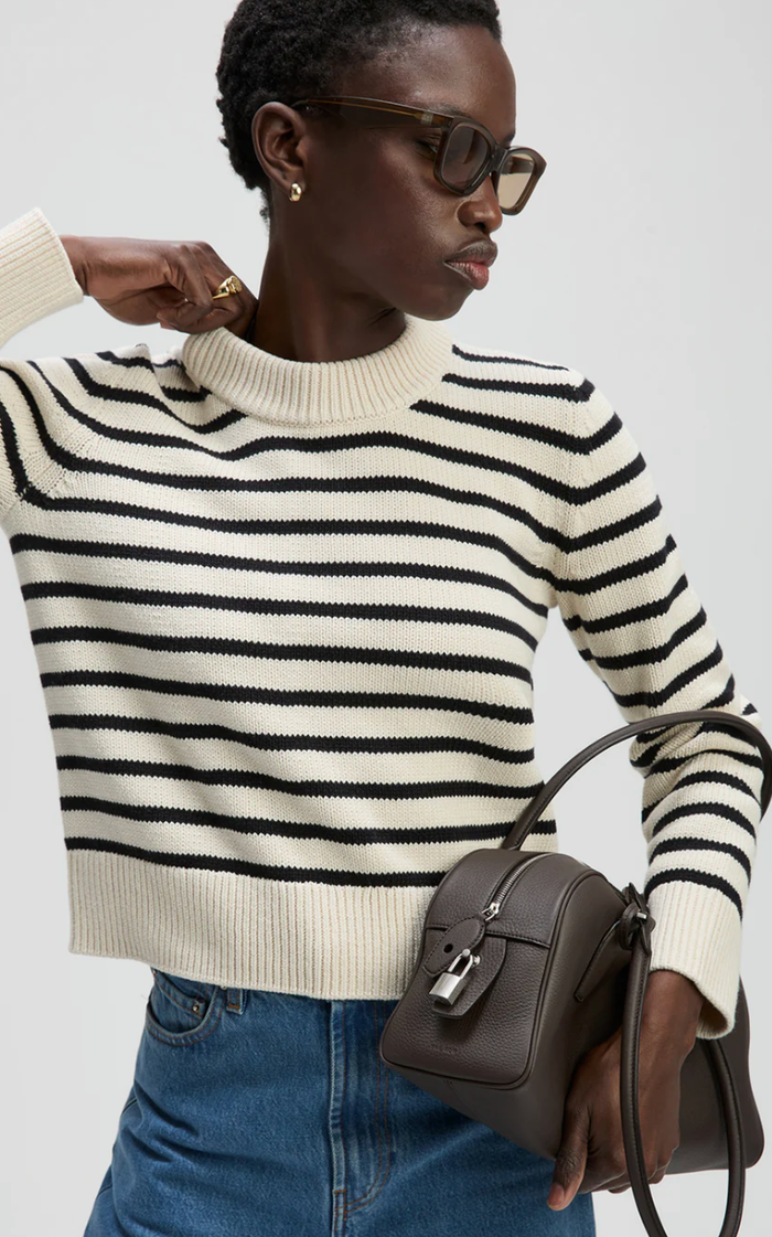 soldout.nyc Sweater The Favorite Crew, Black Cream Stripe Soho-Boutique