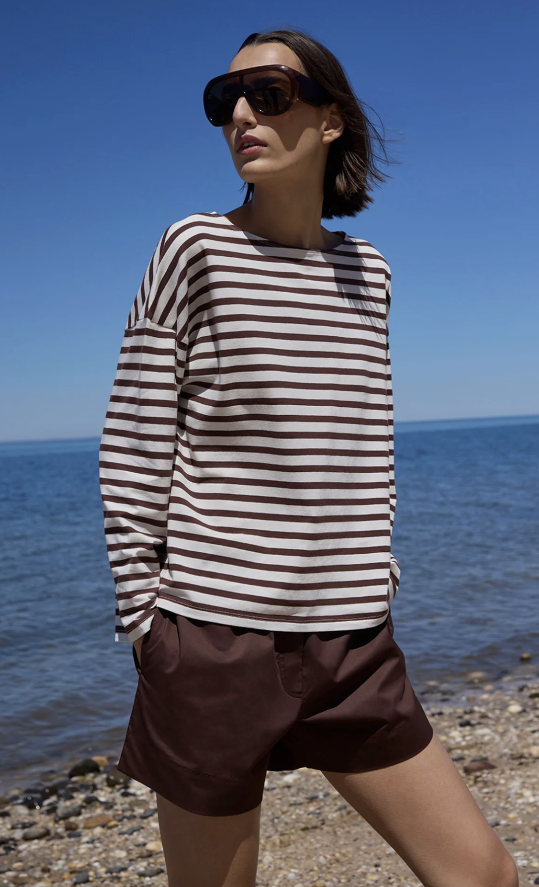 soldout.nyc T-Shirt The Breton Tee, Chocolate and Cream Stripe Soho-Boutique
