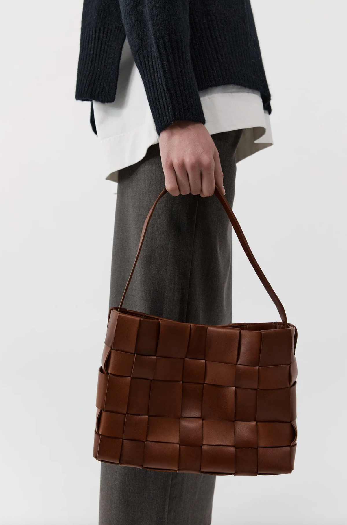 St. Agni Bag Woven Mini Tote, Chestnut Soho-Boutique