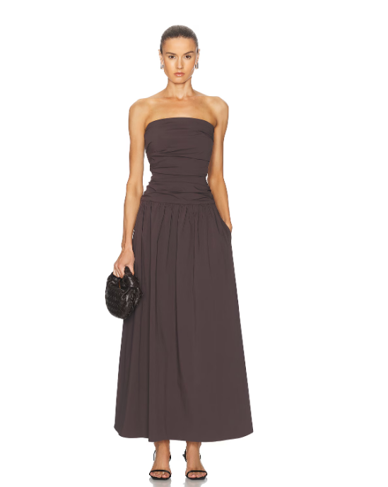 St. Agni Dress Gathered Strapless Dress, Chocolate Plum Soho-Boutique