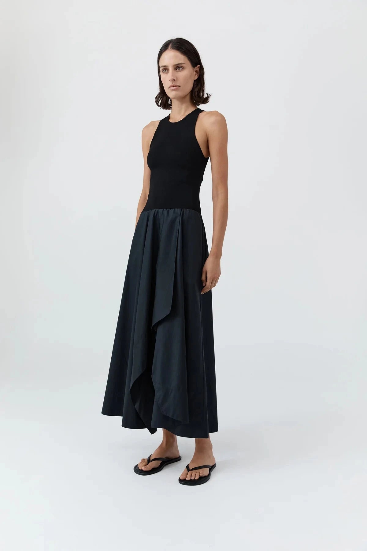 St. Agni Dress Knit Bodice Asymm Dress, Black Soho-Boutique