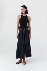 St. Agni Dress Knit Bodice Asymm Dress, Black Soho-Boutique