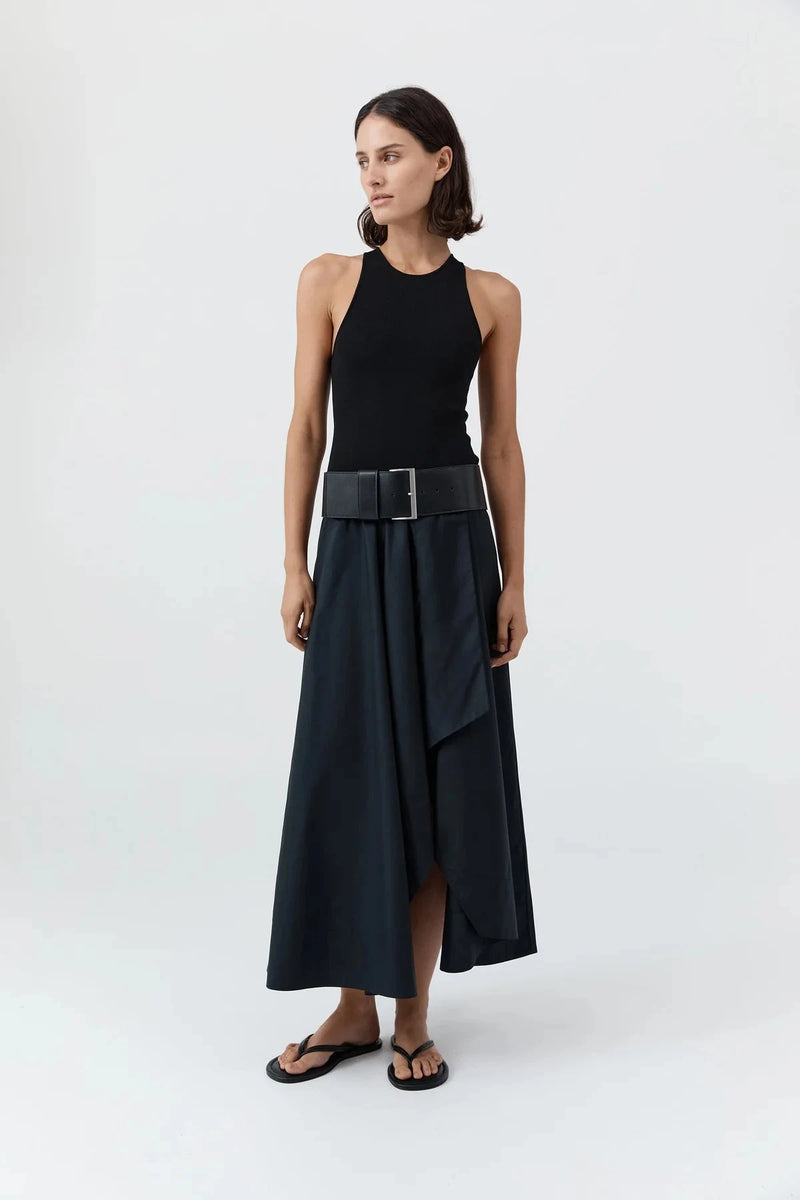 St. Agni Dress Knit Bodice Asymm Dress, Black Soho-Boutique