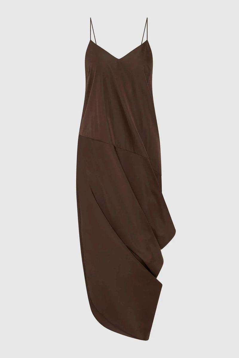 St. Agni Dress Paper Taffeta Drape Dress, Mocha Soho-Boutique