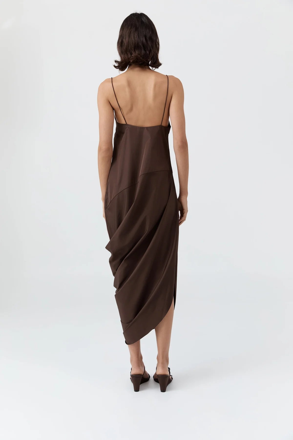 St. Agni Dress Paper Taffeta Drape Dress, Mocha Soho-Boutique