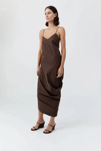 St. Agni Dress Paper Taffeta Drape Dress, Mocha Soho-Boutique